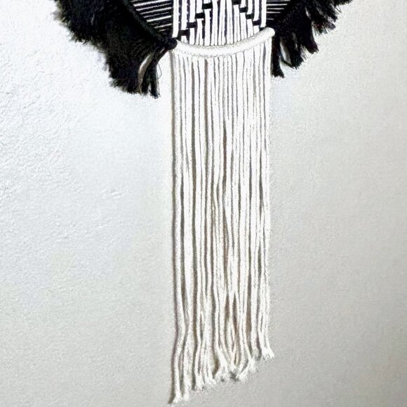 Woven Macrame Black Beige Boho Contemporary Diamond Geometric Wall Hanging New - Picture 5 of 6